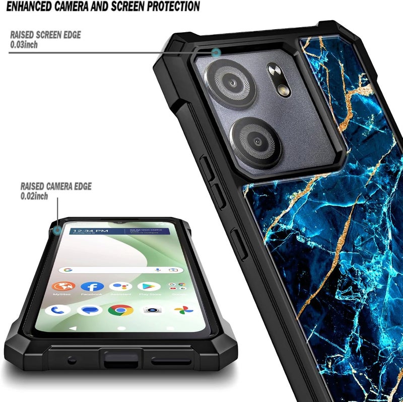 WDHD Designed for BLU View 5 Case, Blu F5 5G Phone Case with [Tempered Glass Screen Protector], Full-Body Protective Shockproof Rugged Bumper Cover Phone Case (Marble Design Sapphire) - Image 2